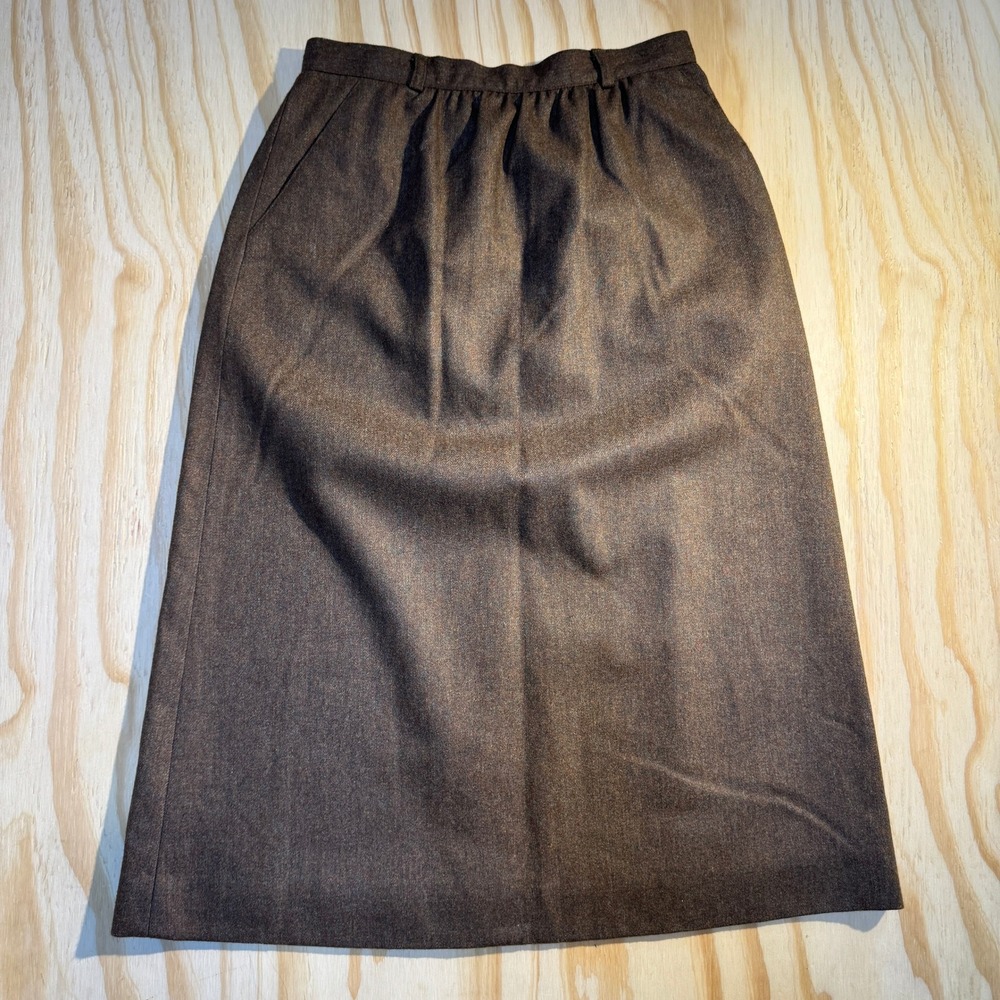 John Meyer Women's Vintage Midi A-Line Skirt Brown Wool Blend Pleated Size 8
